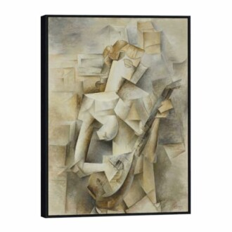 Cubist painting of a musician with a string instrument.